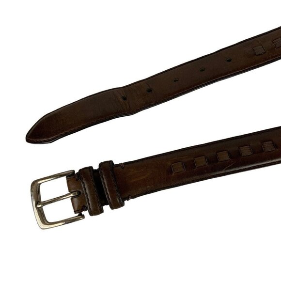 Unbranded Mens Belt Size 34 Brown Leather Lacing Silvertone Buckle Casual - Picture 2 of 5